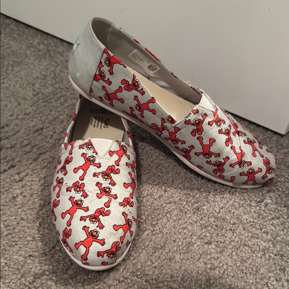 Toms Red and Gray Elmo Cartoon Slip-Ons